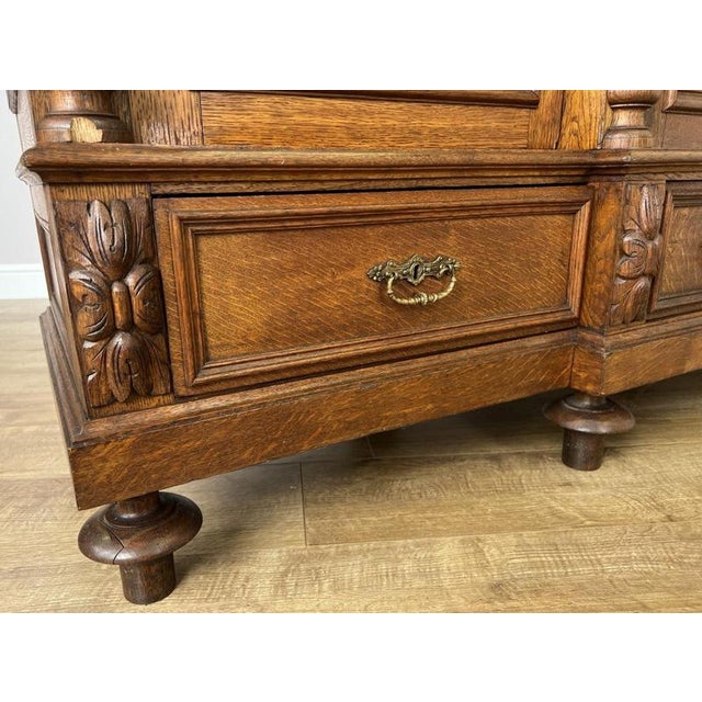 Antique French Carved Oak 3-Door Armoire For Sale - Image 6 of 18