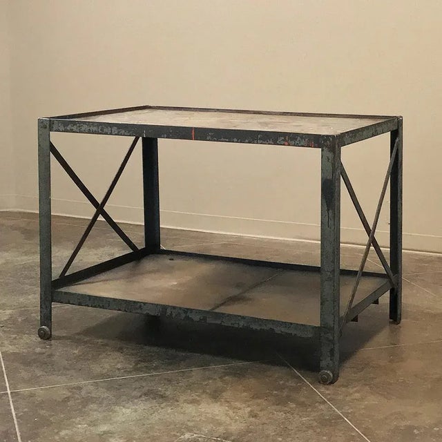 Antique Industrial Steel Cart ~ Table is ideal for the casual decor, and features sturdy all-steel construction that will...