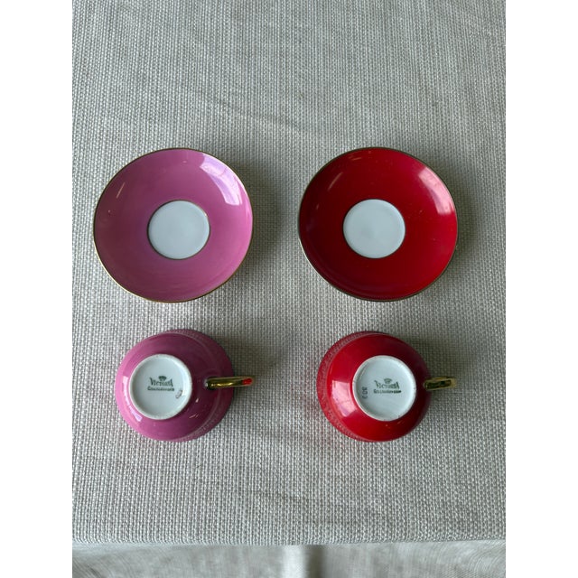 Late 20th Century Vintage Victoria Czechoslovakia Porcelain Teacups & Saucers - a Pair For Sale - Image 5 of 12