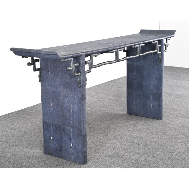Maitland Smith Modern Altar or Console Table in Faux Shagreen, 20th Century For Sale - Image 6 of 10