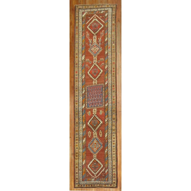 Early 20th Century Antique Zabihi Collection Tribal Geometric Persian Runner - 3'4" x 13'2" For Sale - Image 5 of 10