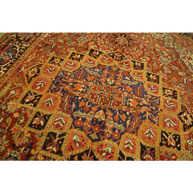 1920s Red Classic Medallion Antique Persian Heriz Carpet 9' X 11' 11" Knotted Wool Rug For Sale - Image 12 of 12