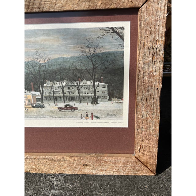 Norman Rockwell Vintage Rustic Wood Frame Christmas Print For Sale - Image 4 of 9