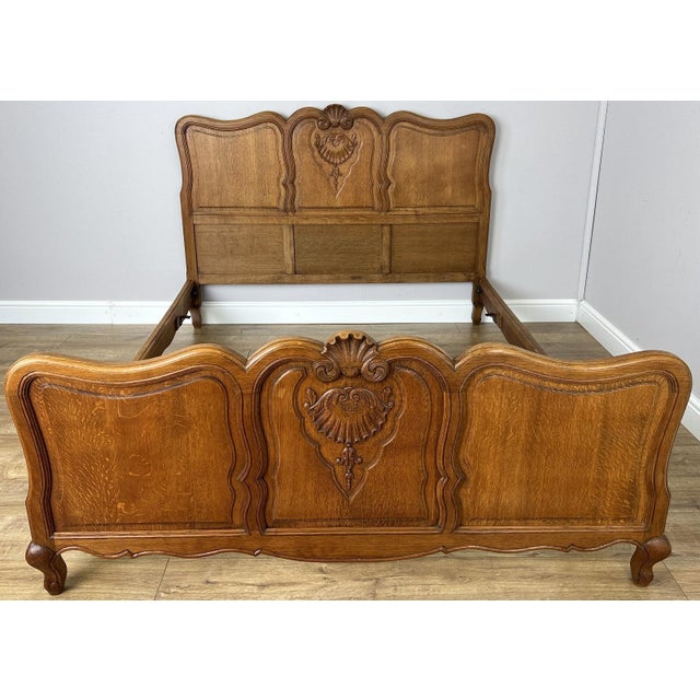 Vintage Louis XVI French Oak Double Bed Frame with Carved Headboard For Sale - Image 13 of 13