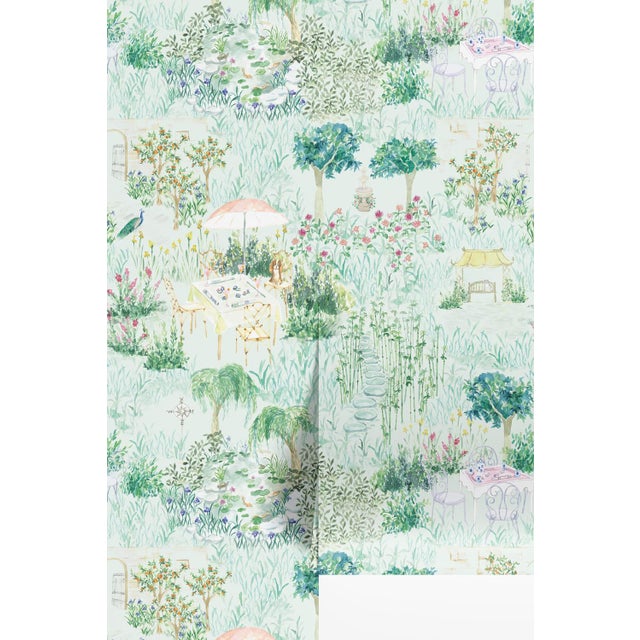 Mahjong Garden Party Toile Grasscloth Wallpaper by House Party | 6 Yards For Sale
