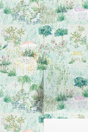 Mahjong Garden Party Toile Grasscloth Wallpaper by House Party | 6 Yards
