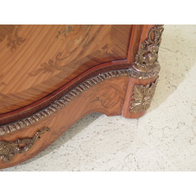 Wood 1980s Italian Marble Top Inlaid Commode With Bronze Trim For Sale - Image 7 of 10