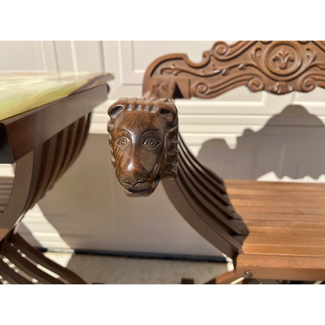 Wood 19 Century Savonarola Seating Set- 4 Pieces (1 Table/ 1Marble Top, 2 Chairs For Sale - Image 7 of 11