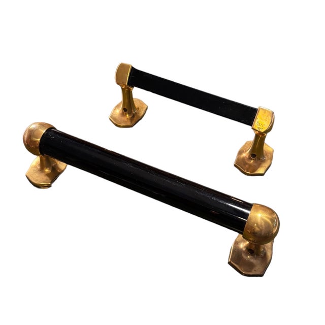 Early 20th Century Gilt-Bronze & Black Glass Hand Towel Racks - Set of 2 For Sale In New York - Image 6 of 8