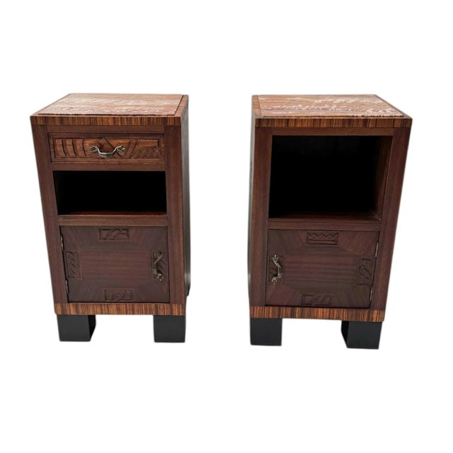 Art Deco Nightstands with Multi-Colored Marble Tops, 1930s, Set of 2 For Sale - Image 3 of 15