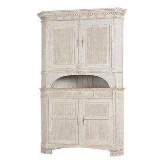 Large 19th Century Swedish Gray Gustavian Pine Corner Cabinet For Sale