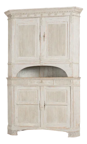 Large 19th Century Swedish Gray Gustavian Pine Corner Cabinet