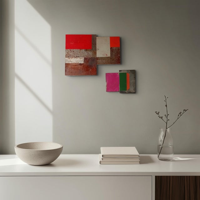 Abstract Contemporary Abstract Tempera and Aerosol on Metal "N 35" by Andre Debono For Sale - Image 3 of 8