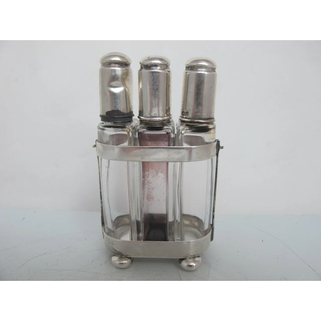 Transparent Antique 1919 Charles S Green Sterling Silver Glass Scent Bottle Caddy Set For Sale - Image 8 of 8