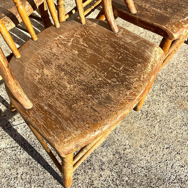 Vintage Boho Late 19th Century Windsor Style Farm House Dining Chairs - Set of 10 For Sale In West Palm - Image 6 of 12