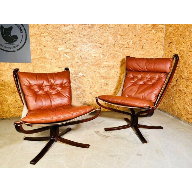 Animal Skin Vintage Leather Lowback and Highback Falcon Chairs by Sigurd Resell, Set of 2 For Sale - Image 7 of 12