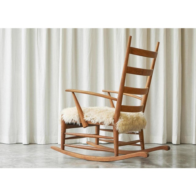 Rocking Chair in Oak and Sheepskin, France, 1960s For Sale - Image 10 of 14