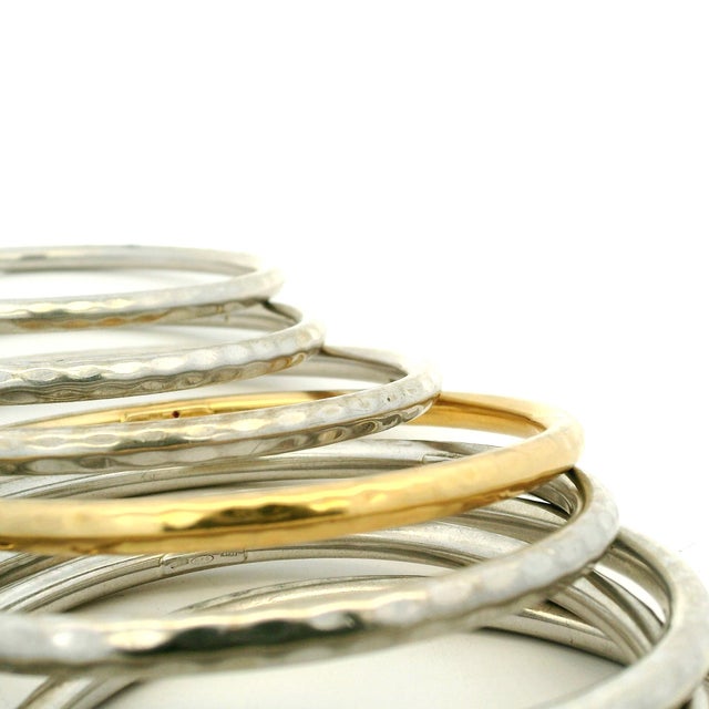 Roberto Coin Martellato 18k Gold and Sterling Silver Set of Eight Bangles For Sale - Image 10 of 11