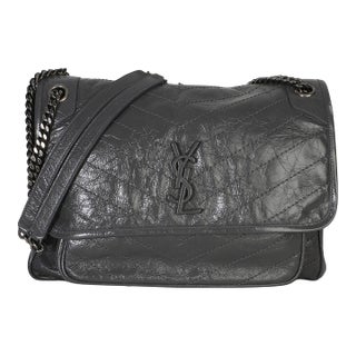 Grey Crinkled Calfskin Matelasse Large Niki Chain Satchel For Sale