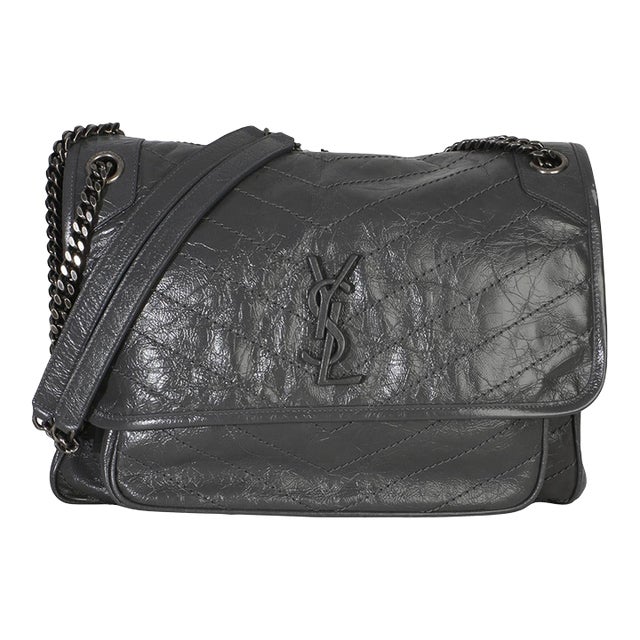Grey Crinkled Calfskin Matelasse Large Niki Chain Satchel For Sale