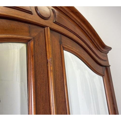 Wood Antique French Carved Walnut Mirrored 2-Door Wardrobe For Sale - Image 7 of 18
