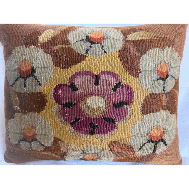 18th Century 18th Century French Aubusson Wool Tapestry Pillow With Floral Medallion Style For Sale - Image 5 of 7