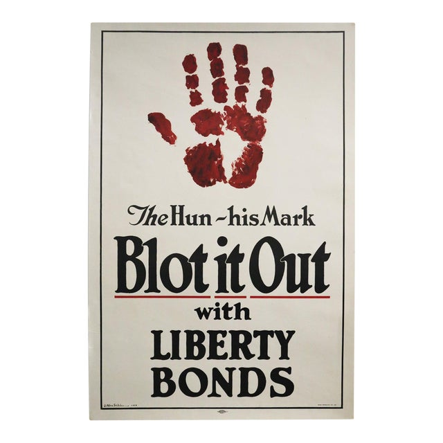 1917 Original u.s. Wwi Poster - the Hun, His Mark Blot It Out With Liberty Bonds For Sale
