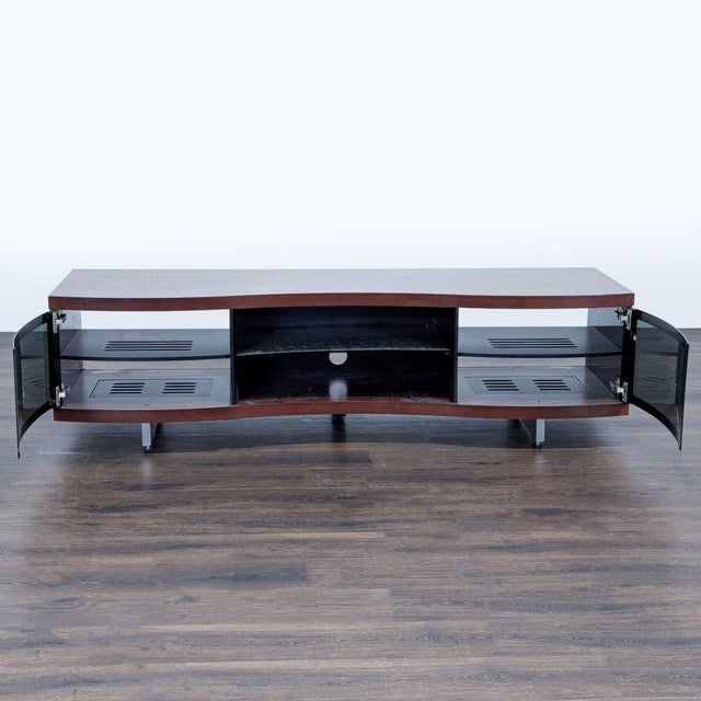 Modern Bdi Ola Chocolate Curved Tv Cabinet For Sale - Image 3 of 8