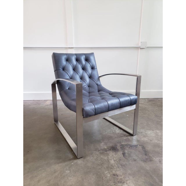 Lounge Chair Leather Button & Tufted For Sale - Image 13 of 13