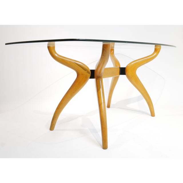 Sculptural Mid-Century Modern Glass-Top Dining Table with Curved Wood Base For Sale - Image 11 of 18