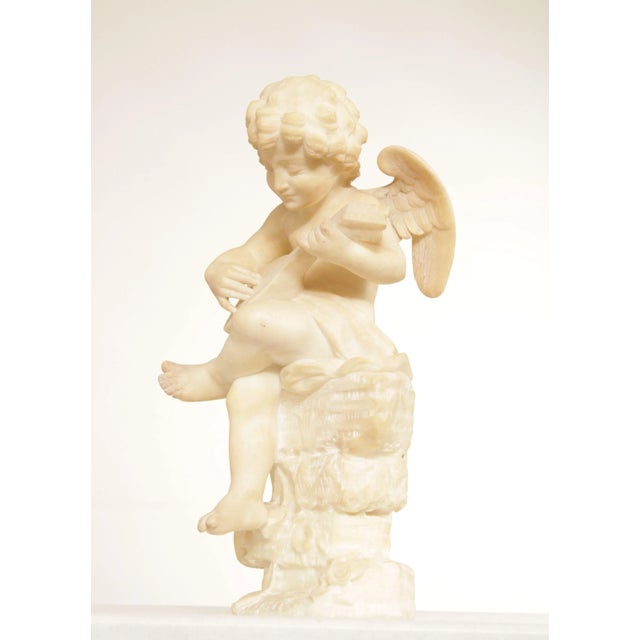 Renaissance Antique Renaissance Revival Alabaster Carved Cherub Statue For Sale - Image 3 of 13