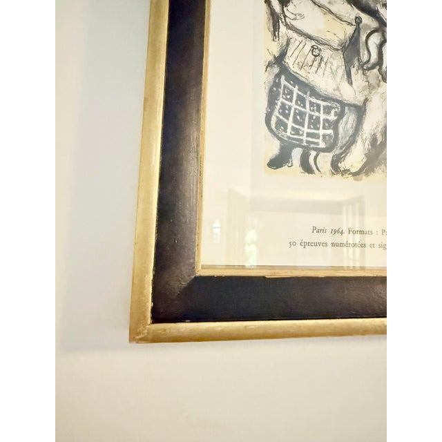 Black Vintage Marc Chagall Lithographic Double-Sided Book Plates Set; ‘Village Gris' and ‘Sur La Neige’ (1964) Framed For Sale - Image 8 of 11