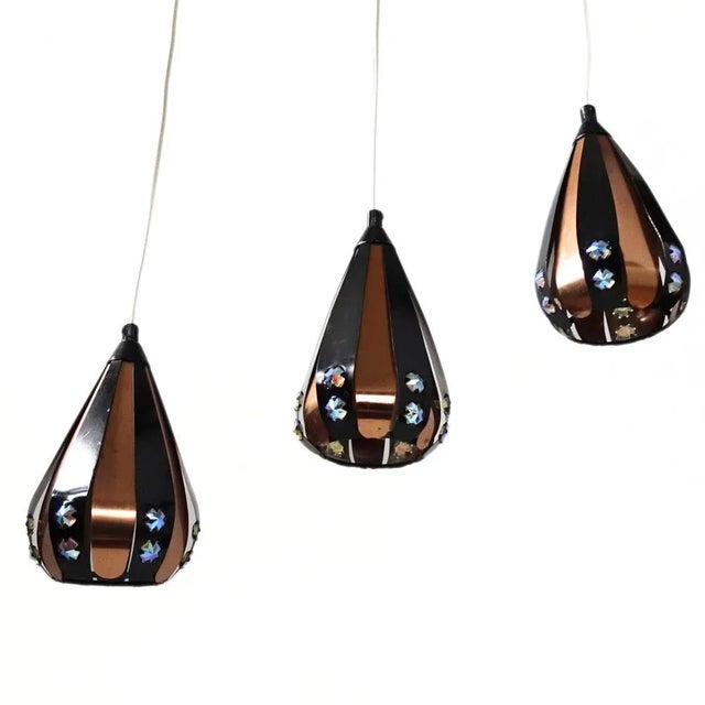Droplet Pendant Lights in Copper by Werner Schou for Coronell Electrical Denmark, 1960s, Set of 3 For Sale - Image 4 of 8