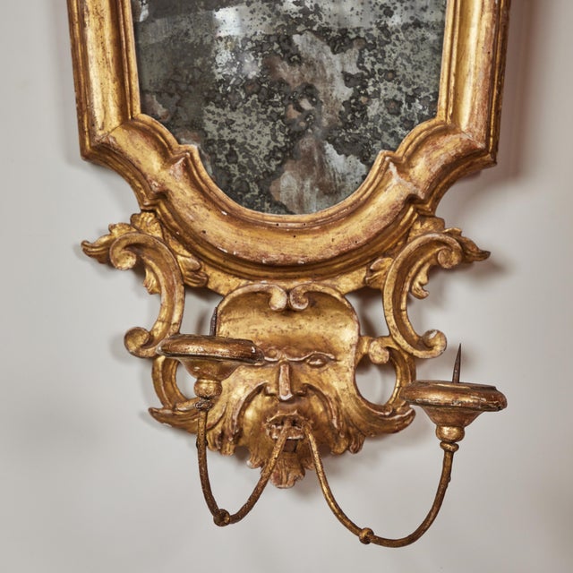 Gilded Florentine Mirrors with Candle Holders - A Pair For Sale - Image 4 of 10