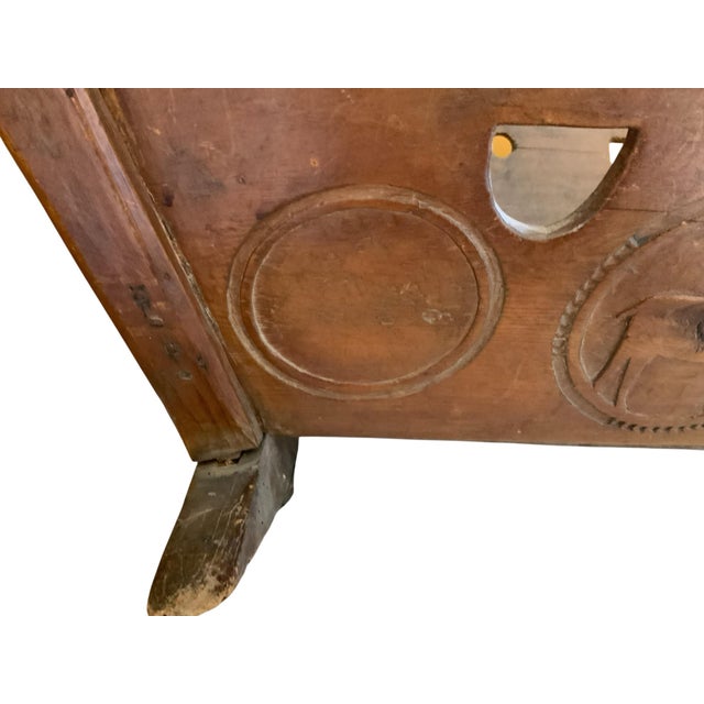 Wood Rare Antique 19th C European Folk Art Rocking Cradle Hand Carved Wood Catholic Iconography and Monogram For Sale - Image 7 of 10