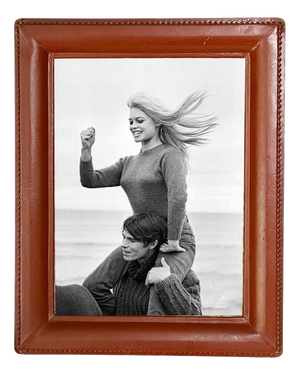 Brown Leather Photo Frame, France, 1950s