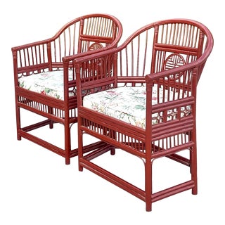 Vintage Asian Lacquered Medallion Brighton Rattan Chairs - a Pair For Sale
