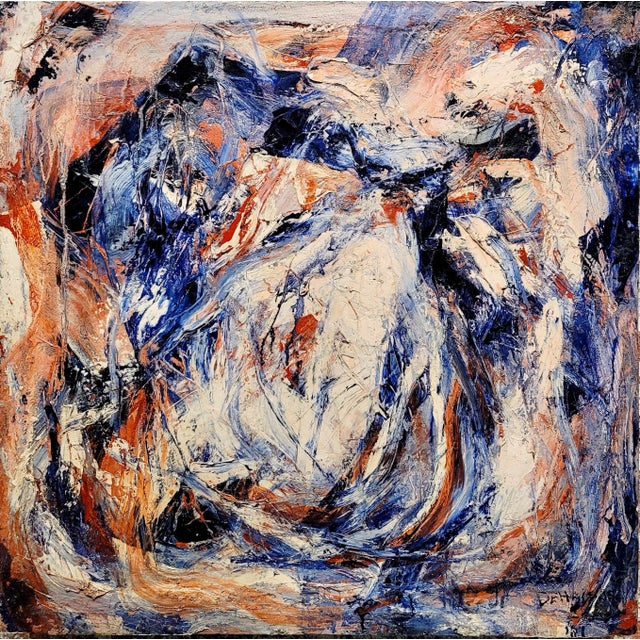 Dominique Dehais - Abstract of Red & Blues Triptych- Oil Painting For Sale - Image 4 of 12