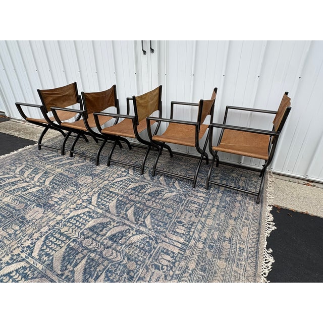 Restoration Hardware 1970s French Director's Dining Chairs | Set of 5 | Chestnut Leather For Sale - Image 14 of 17