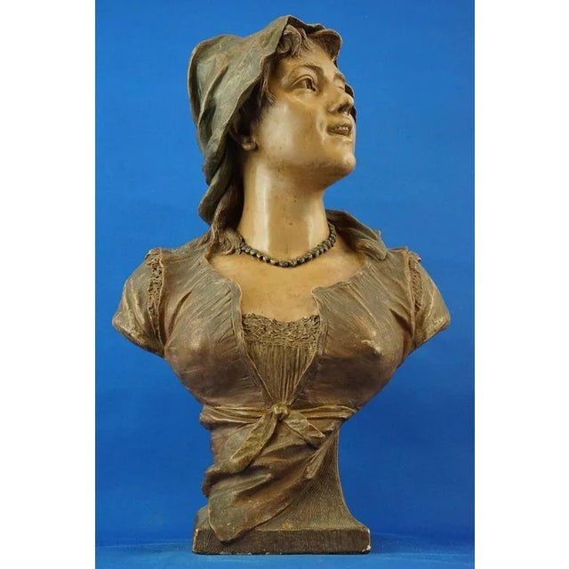 Art Nouveau Bust Sculpture of Peasant Woman in Terracotta from Friedrich Goldscheider, Austria, 1800s For Sale - Image 13 of 18