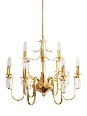 Crown Chandelier Lamp in Gold Plated Crystal from Stilkronen, Italy, 1980s