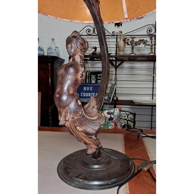 1920s Large Art Nouveau Lamp with Female Figure in Cast Iron, 1920s For Sale - Image 5 of 7