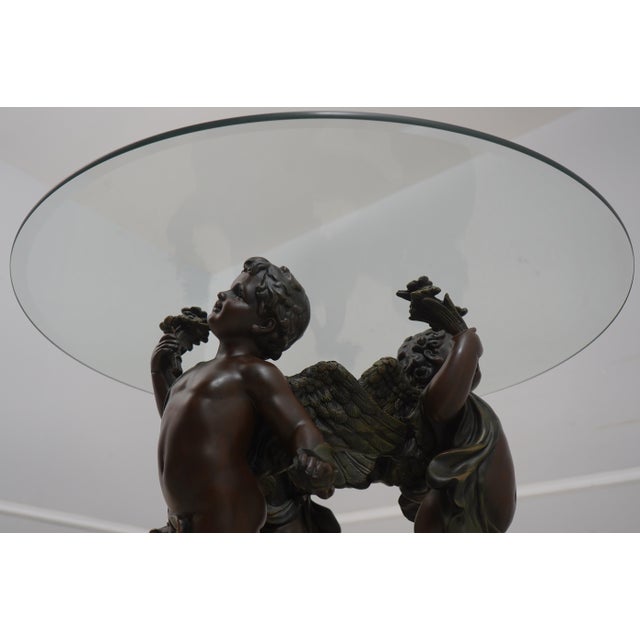 Beveled Glass Top Bronze Finish Cherub Base Cocktail Table For Sale - Image 12 of 12