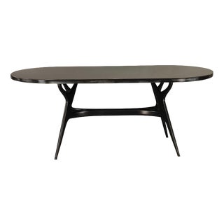Black Table with Oval Glass Top, 1950s For Sale
