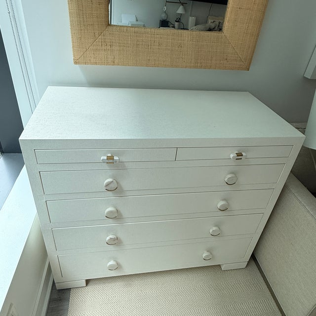 Villa & House Villa & House Frances Chiffon White Lacquered Grasscloth Dresser For Sale - Image 4 of 9