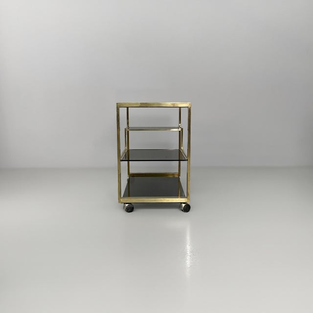 Italian Modern Brass and Smoked Glass Bar Cart, 1970s For Sale - Image 3 of 13