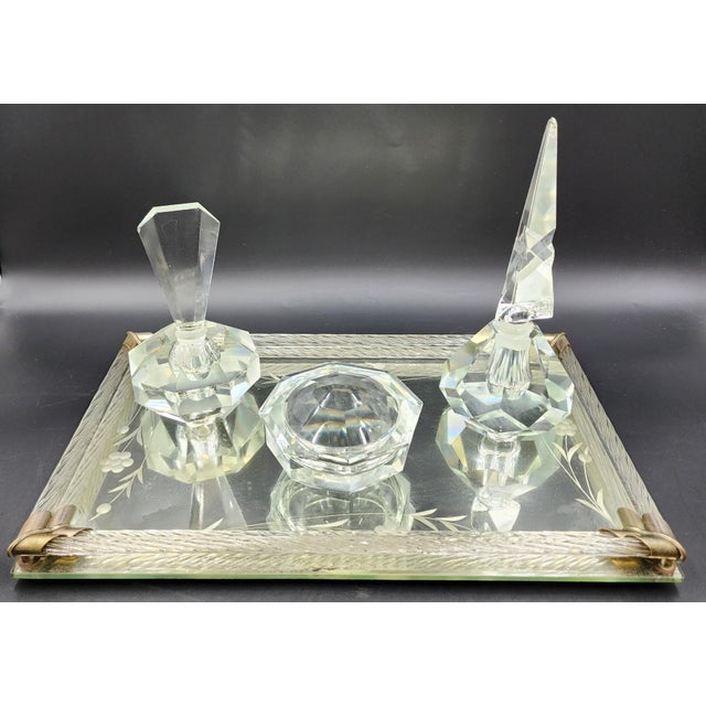 Vintage Hand Cut Crystal Dresser Set With Mirror Tray For Sale - Image 14 of 18