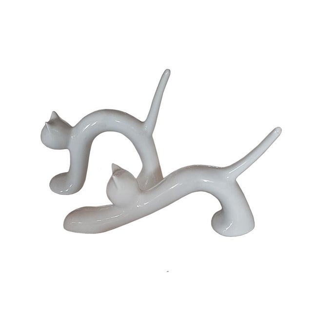 Mid-Century Minimalist Stretching Cats Figurines from Naaman, Set of 2 For Sale - Image 4 of 5
