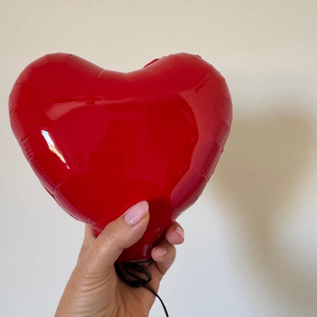 Red Glossy Ceramic Heart Balloon Sculpture For Sale - Image 4 of 11