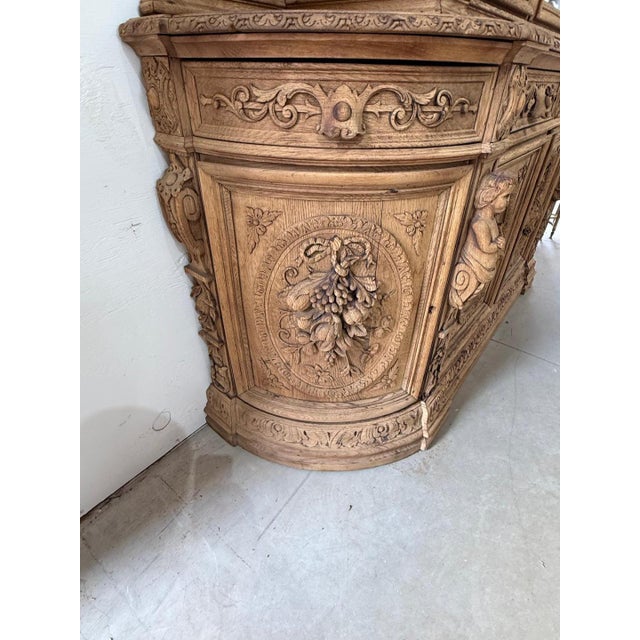 A Masterpiece French 19th Century Louis XIII Bleached Solid Oak Hunting Buffet or Bookcase For Sale - Image 13 of 18
